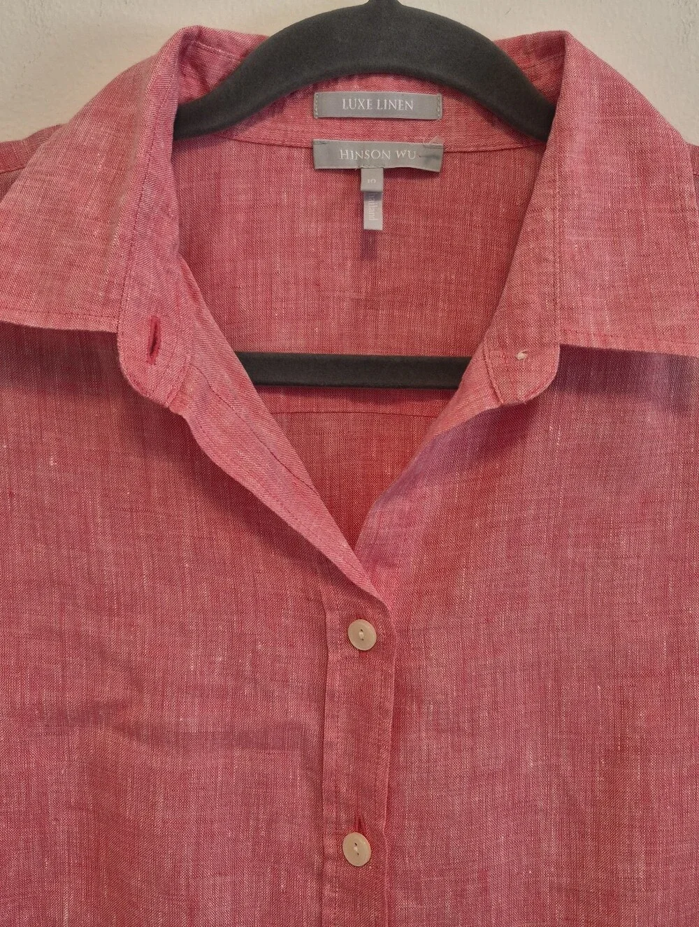 Hinson Wu 100% Linen Button Up Shirt Coral Pink Luxe Linen Women's Sz 10 - Picture 3 of 12